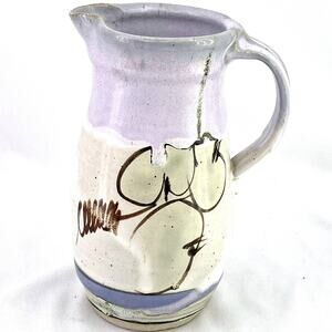 VTG Stoneware Pottery Signed Scott? Purple Grapes Artisan Studio Pitcher 8"
